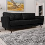 Sofá Decorativo Daemon 3 Lugares Sala De Estar 212cm Pés Em Eucalipto Couro Preto Manchado