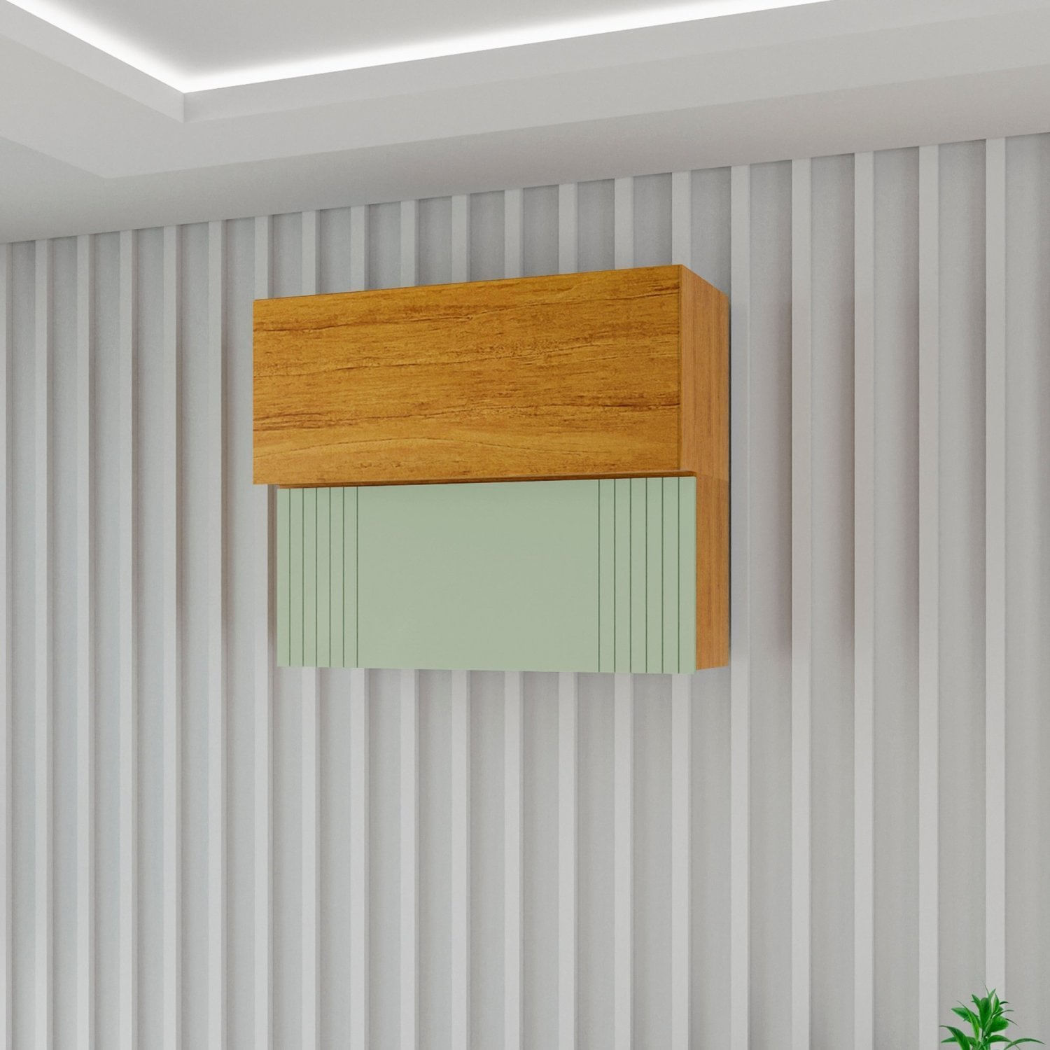 Armário Aéreo Para Cozinha 2 Portas 100% Mdf Pilar Cinamomo / Verde Menta