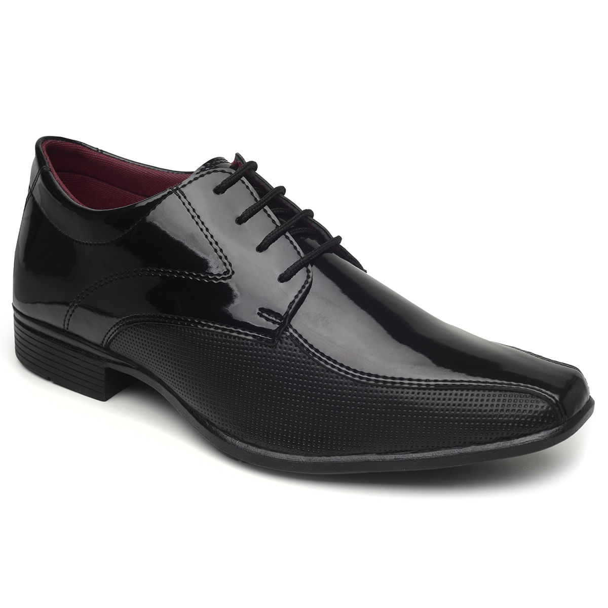 Sapato Social Masculino De Amarrar Estampado Elegante Verniz Preto