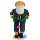 Boneco Natalino Papai Noel Pescador Pesca Rede Peixe De 83cm