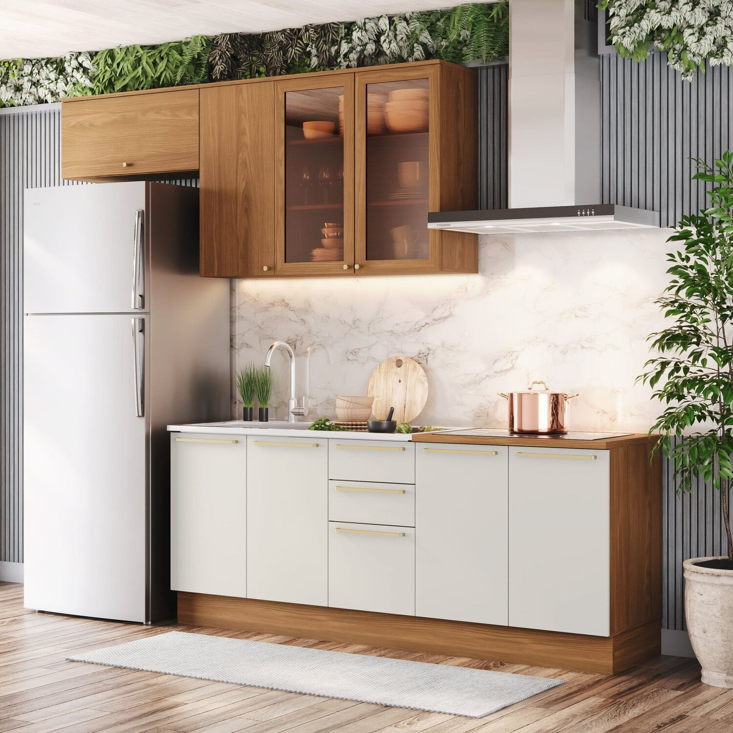 Cozinha Compacta 5 Pç Com Tampo Para Cooktoop Yasmin Espresso Móveis Nature/areia Hp