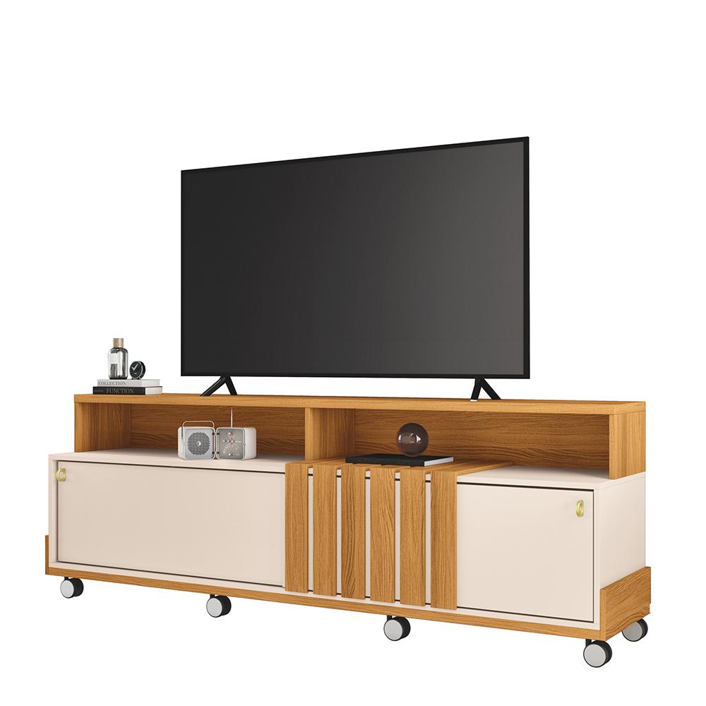 Rack Bancada Graci Para Tv Até 70" Polegadas Com Rodizios Cinamomo/off White