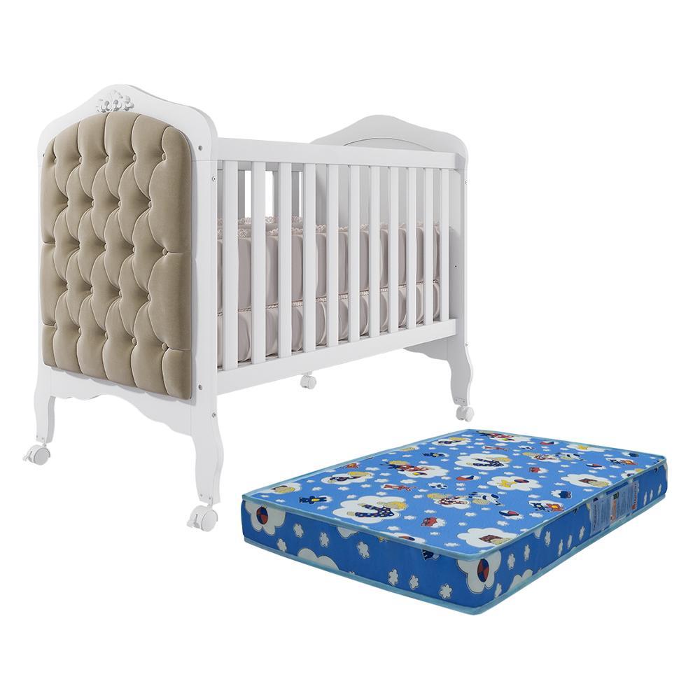 Berço Mini Cama Harmonia Branco Com Capitonê E Colchão Physical - Permóbili Baby