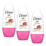 Kit 3 Desodorantes Antitranspirante Roll-on Dove Go Fresh Romã E Verbena 50ml