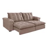 Sofá 3 Lugares Retrátil e Reclinável Itaguaí Suede  Bege Claro  250 cm