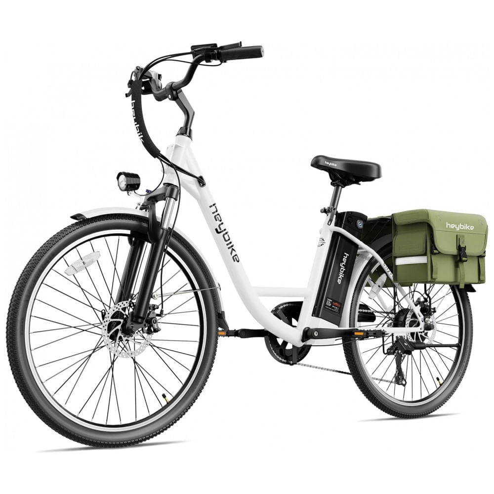 Bicicleta Eletrica Para Adultos 7 Velocidades Ate 64km Com Bolsa De Zenamento, 36v 350w, Heybike, Branca