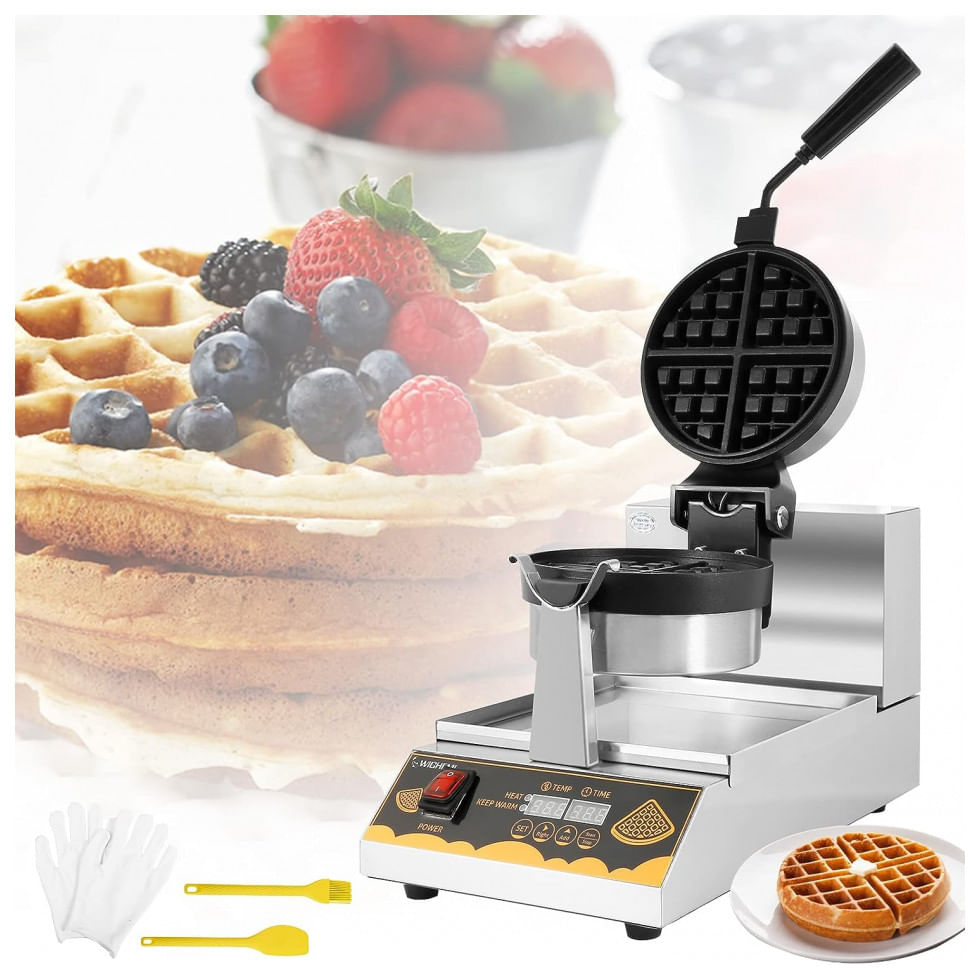 Maquina De Waffle Profissional Em Aco Inoxidavel Com Painel Digital, 1250w 110v, Wichemi, Prata