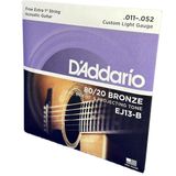 Encordoamento Violão Aço 11-52 D&#39;addario Bronze 80/20 Ej13-b