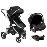 Carrinho Kansas Silver Premium Baby Com Bebê Conforto E Base