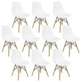 Kit 10 Cadeiras Charles Eames Eiffel Wood Design Branco