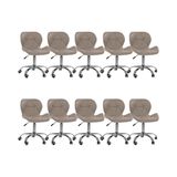 Kit 10 Cadeiras Office Eiffel Slim Ajustável Giratória - Bege