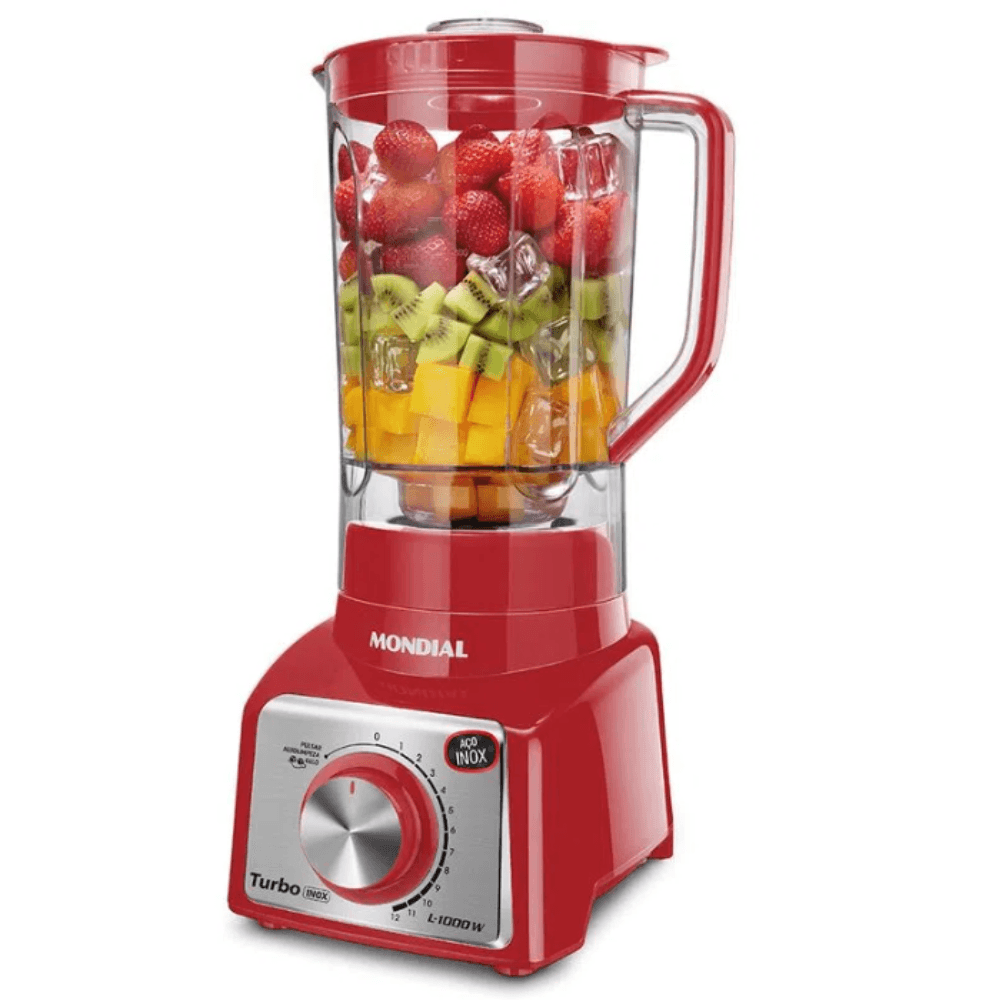 Liquidificador Turbo Vermelho/inox 1000w 12 Velocidades Mondial 220v