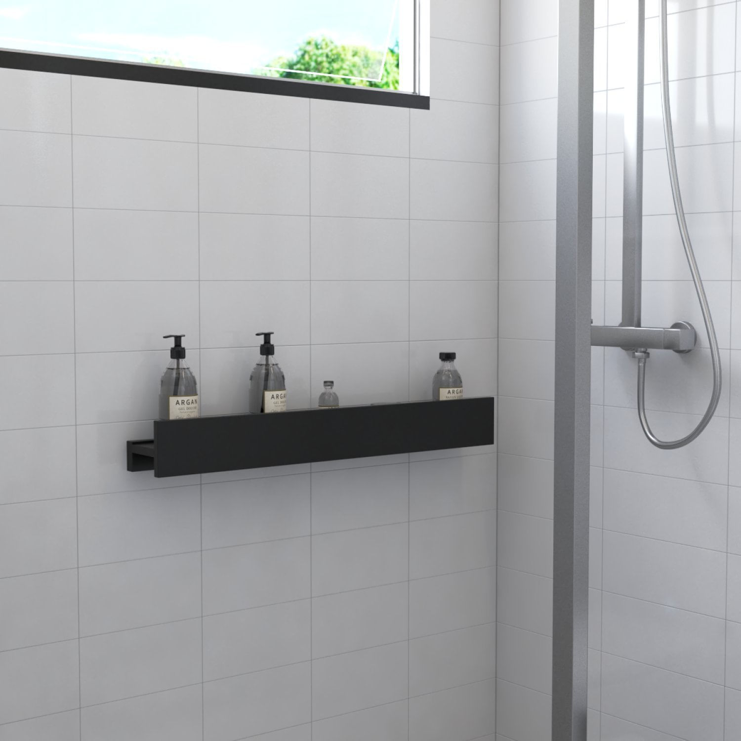 Porta Shampoo Linear 80cm Venturi Preto Fosco