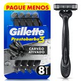 Aparelho Barbear Gillette Prestobarba 3 Carvão Carbono 8 Unidades