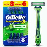 Aparelho De Barbear Gillette Prestobarba 3 Sensitive Aloe Vera 8 Unidades