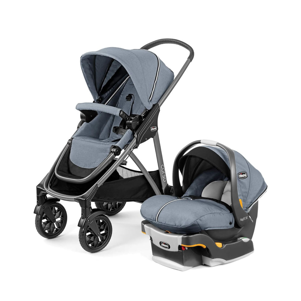 Carrinho De Bebê Travel System Com Assento E Base Infantil Keyfit 30 Zip, Chicco Corso, Cinza