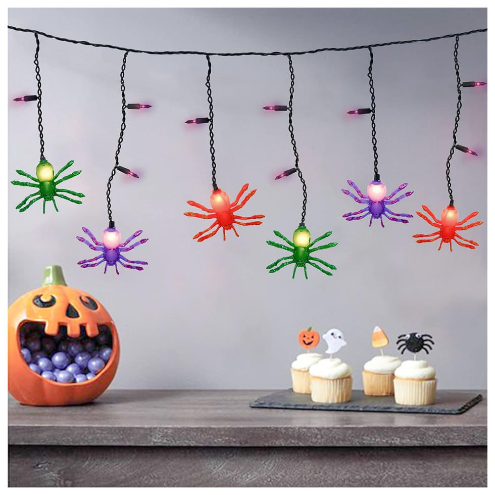 Pisca Pisca De Aranha Para Decoração De Halloween 2 Metros, Multicolorido