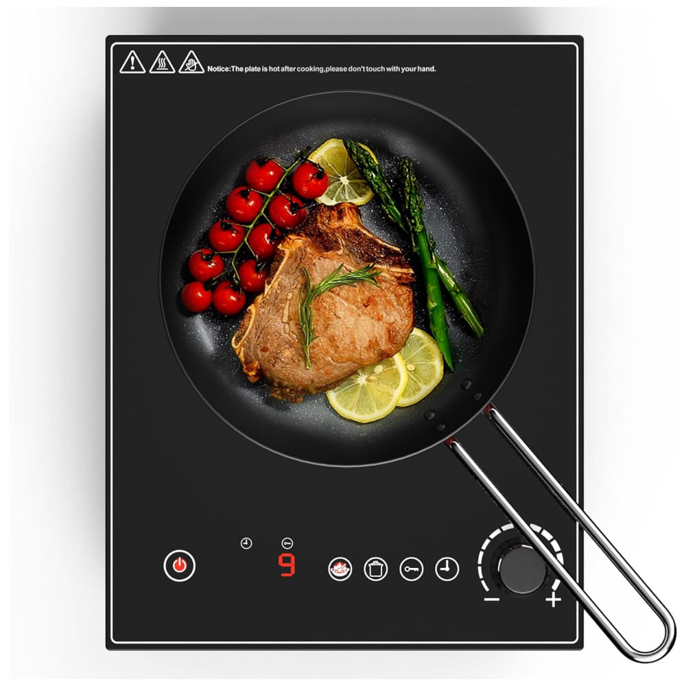 Cooktop Elétrico Portátil De Indução Com 9 Níveis De Potência, Temporizador E Trava De Segurança Para Crianças, 110v 1800w, Wesonorous, Preto