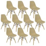 Kit 10 Cadeiras Charles Eames Eiffel Wood Design Bege