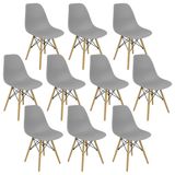 Kit 10 Cadeiras Charles Eames Eiffel Wood Design Cinza