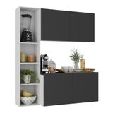 Armário De Cozinha Compacta Com Balcão Linea Fit 4 Portas Multimóveis Mp2218 Branco/preto Branco/preto