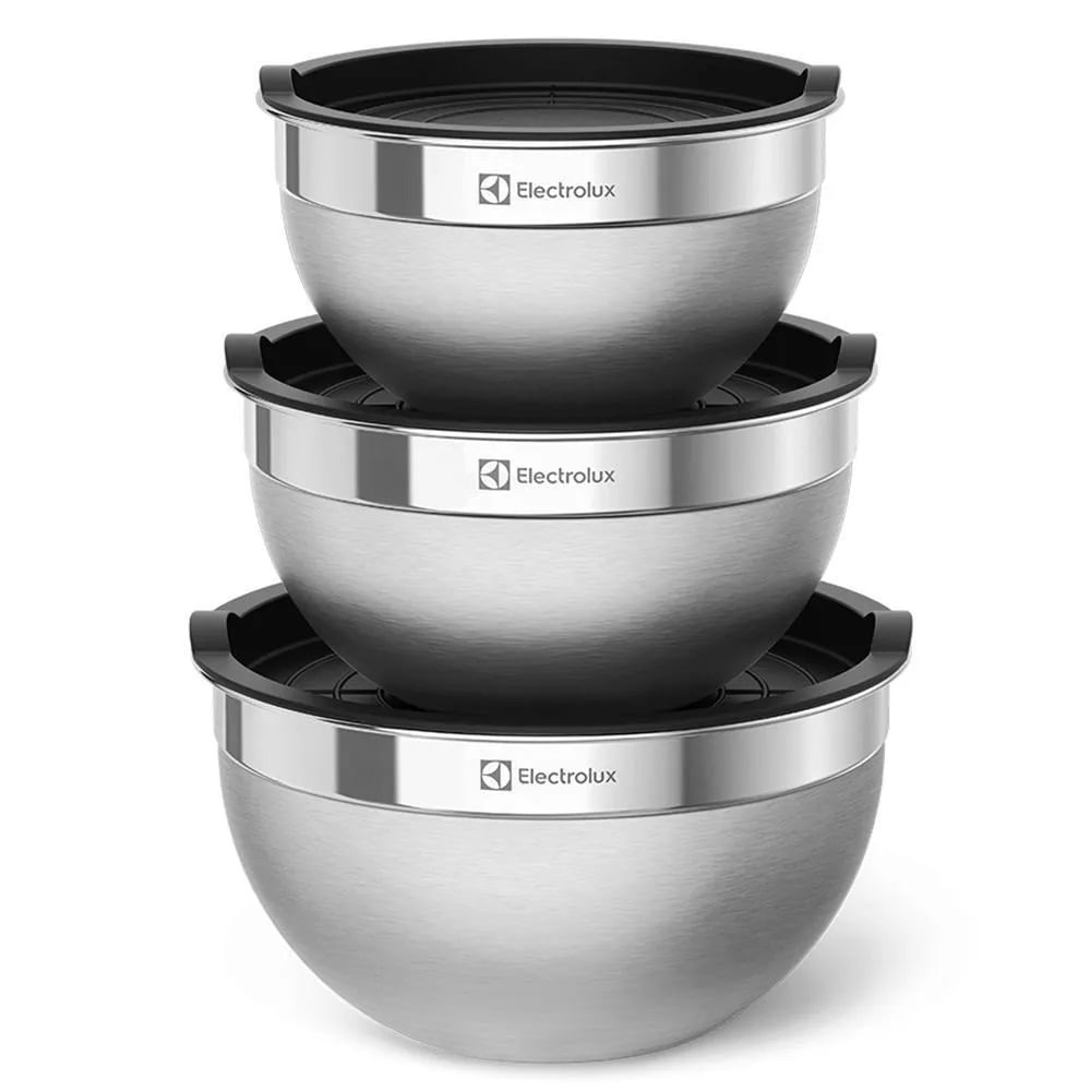 Conjunto Bowls De Inox Electrolux Com Tampa Plastica 3 Pecas