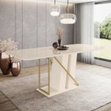 Mesa De Jantar Para 8 Lugares 2m Tampo Mdf E Vidro Canto Arredondado Andy Off White