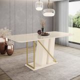 Mesa De Jantar 6 Lugares 1,8m Tampo Mdf E Vidro Canto Arredondado Andy Off White