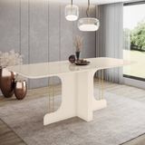 Mesa De Jantar Para 8 Lugares 2m Tampo Mdf E Vidro Canto Arredondado Mavi Off White