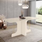 Mesa De Jantar Para 6 Lugares 1,8m Tampo Mdf E Vidro Canto Arredondado Mavi Off White