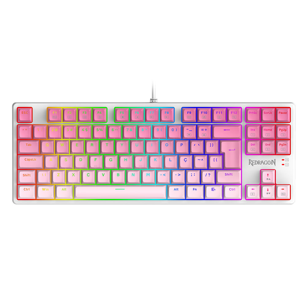 Teclado Mecanico Usb Gamer Daksa Rgb Switch Brown Redragon K576gp-rgb Branco E Rosa