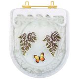 Assento Sanitario Poliester Decorado Borboleta Amarela Carrara Para Vaso Deca Com Ferragem Dourada