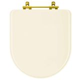 Assento Sanitário Almofadado Carrara Creme Bege Claro Para Vaso Deca Com Ferragem Dourada