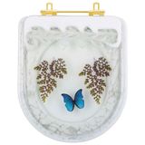 Assento Sanitario Poliester Decorado Borboleta Azul Carrara Para Vaso Deca Com Ferragem Dourada