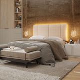 Cabeceira Estofada Cama Box Casal Com Led Star 140cm Buclé Bege