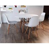 Sala De Jantar Mesa Com 4 Cadeiras Brancas Eames Wood 110cm