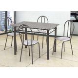 Conjunto de Mesa com 4 Cadeiras Monique Craquado Preto e Linho