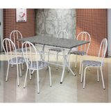 Conjunto de Mesa com 6 Cadeiras Bruna 004 Branco e Estampa Capitonê