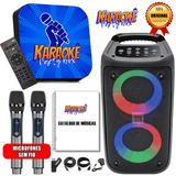 Karaoke Party Box + de 2000 Músicas + 2 Microfones Sem Fio + Caixa de Som (Sistema com Pontuação) Completo Original
