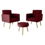 Kit Com 2 Poltronas Decorativas 64cm E Puff Retrô Tecido Veludo Multimóveis Cr45270 Vinho