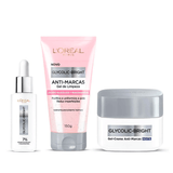 Kit L&#39;oréal Paris Glycolic Bright: Gel De Limpeza Facial Anti-marcas 150g + Sérum Facial Anti-marcas 30ml + Gel Creme Facial Anti-marcas Noite 49