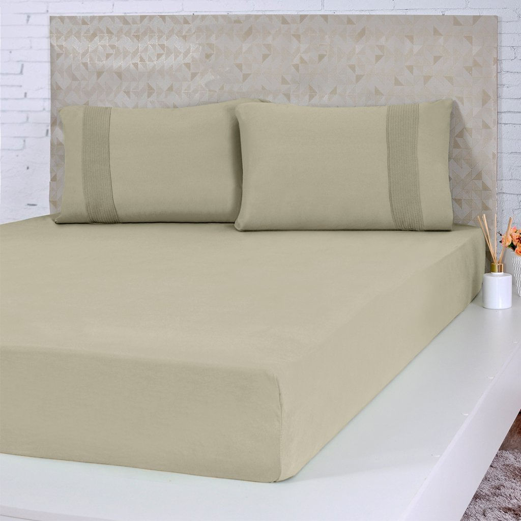 Lençol Queen Bella Cama Malha 100% Algodão 158x198x35cm Avelã