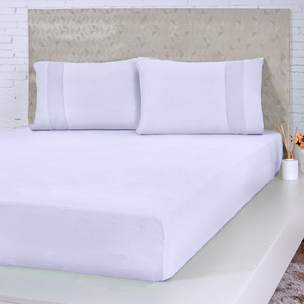 Lençol Queen Bella Cama Malha 100% Algodão 158x198x35cm Branco