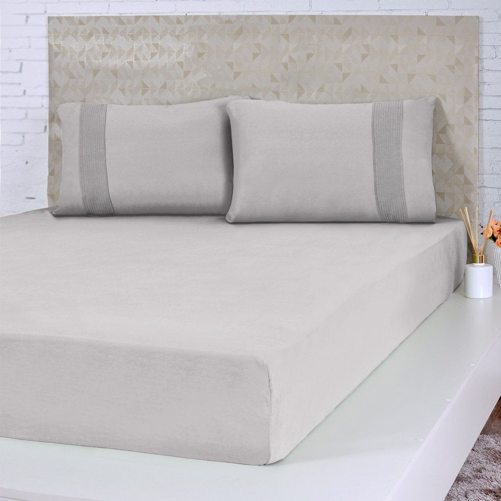 Lençol King Bella Cama Malha 100% Algodão 193x203x40cm Cinza