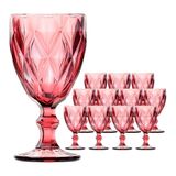 Jogo 12 Taças De Vidro Diamond Diamante Rosa Lilás 300ml Água Class Home