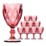 Jogo 10 Taças De Vidro Diamond Diamante Rosa Lilás 300ml Água Class Home