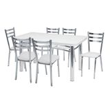 Conjunto de Mesa com 6 Cadeiras Adriana Prata e Branco - única