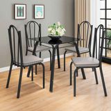 Conjunto de Mesa com 4 Cadeiras Lotus Preto Fosco com Platina