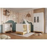 Quarto De Bebê Completo Guarda-roupa E Cômoda Com Janelas E Berço 100% Mdf Liam Espresso Móveis Branco Brilho/amêndoa