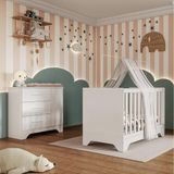 Quarto De Bebê Cômoda 1 Porta E Berço Minicama 100% Mdf Liam Espresso Móveis Branco Brilho